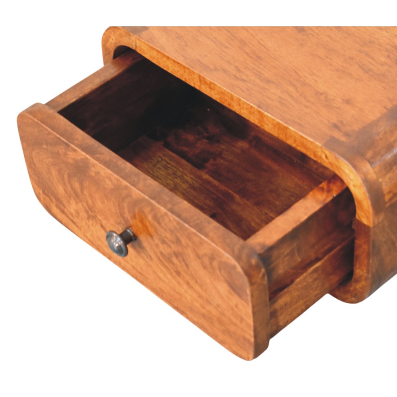 Solid Mango Wood Chestnut Finished 1 Drawer Avora Mini Wall-Mounted Nightstand - Image 6