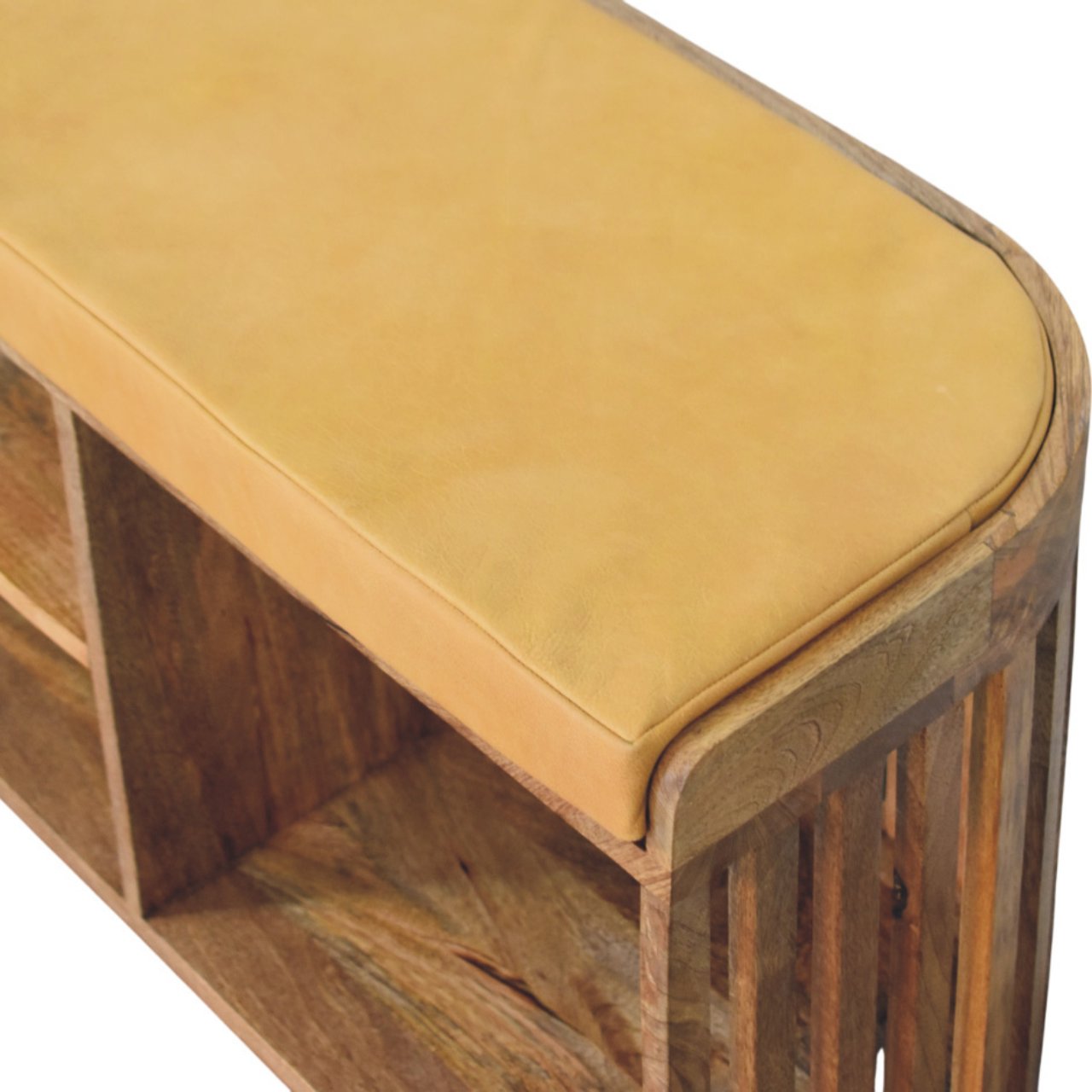Solid Mango Wood Slatted Oak Finished Bench with 3 slots - Image 7