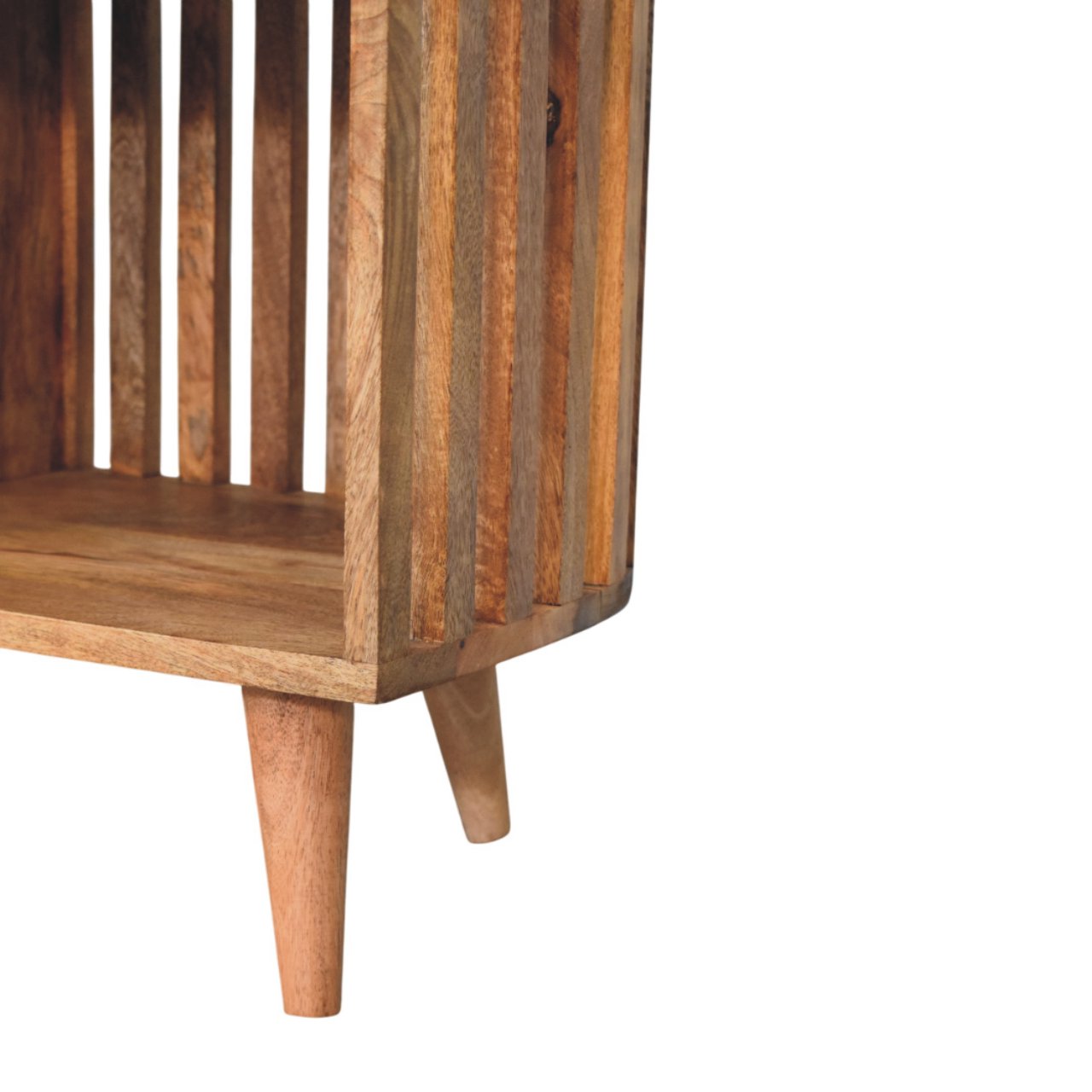 Solid Mango Wood Slatted Oak Finished Bench with 3 slots - Image 6