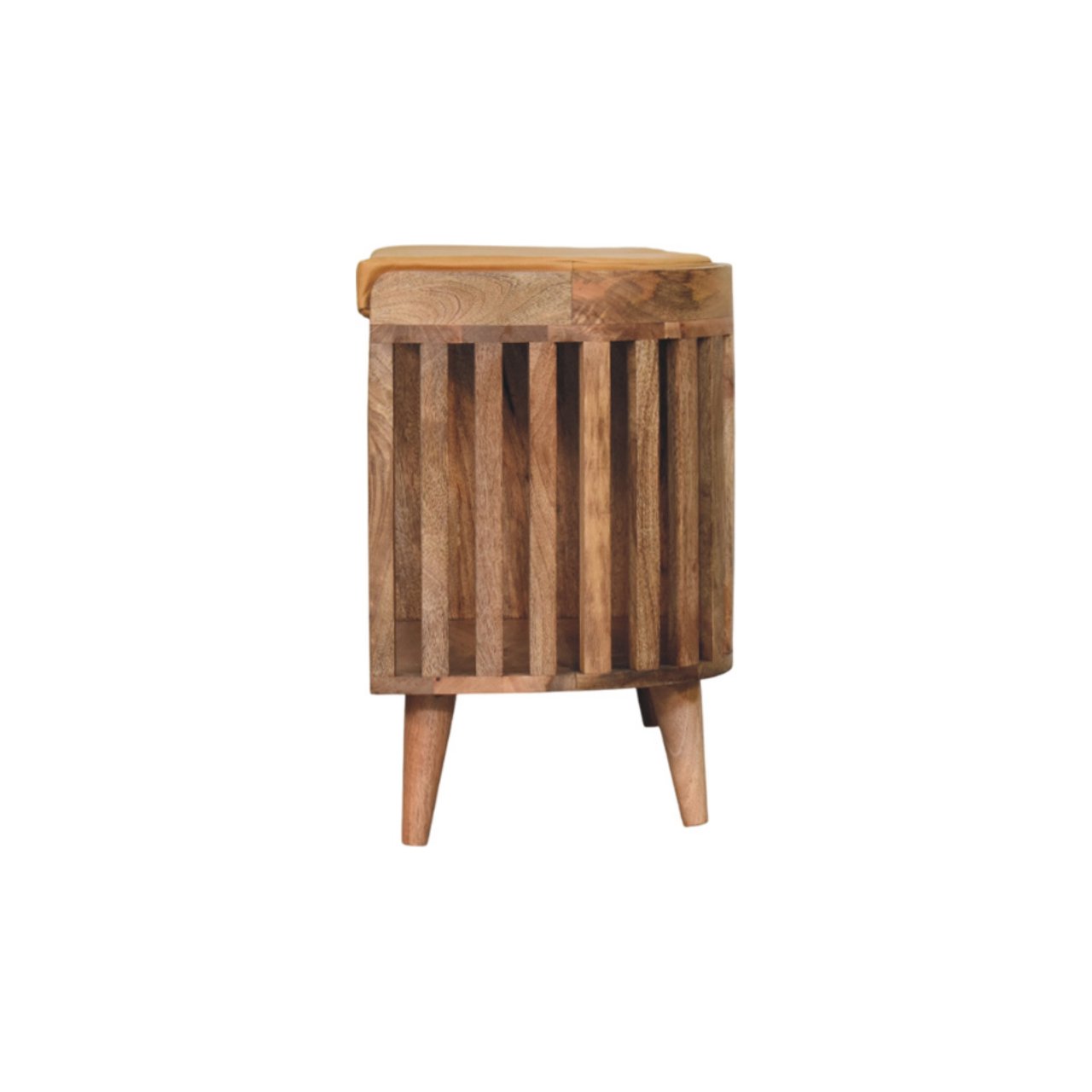 Solid Mango Wood Slatted Oak Finished Bench with 3 slots - Image 5