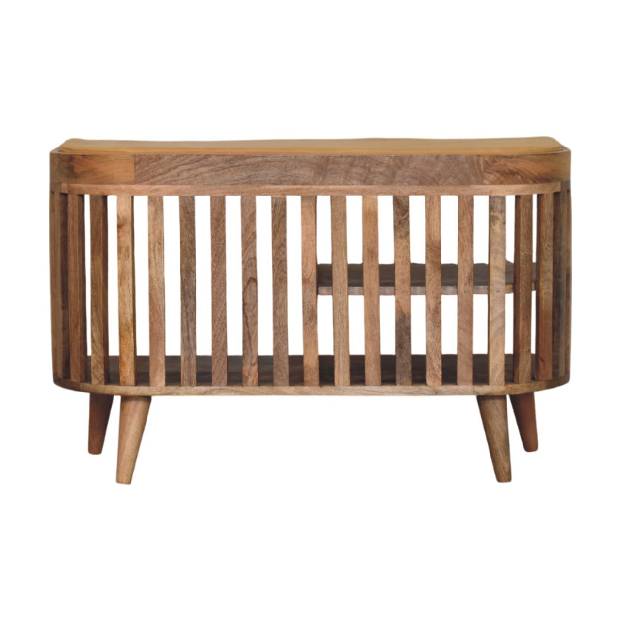 Solid Mango Wood Slatted Oak Finished Bench with 3 slots - Image 4