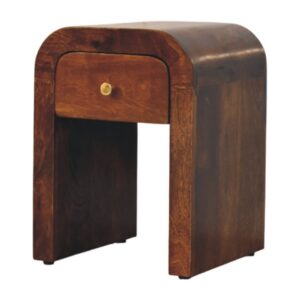 Solid Mango Wood Chestnut Finished 1 Drawer Mini Darcy Curved Nightstand