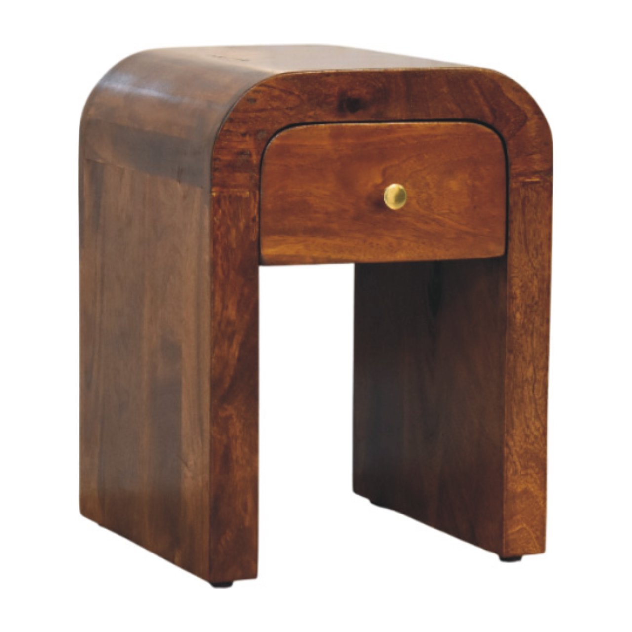 Solid Mango Wood Chestnut Finished 1 Drawer Mini Darcy Curved Nightstand - Image 2