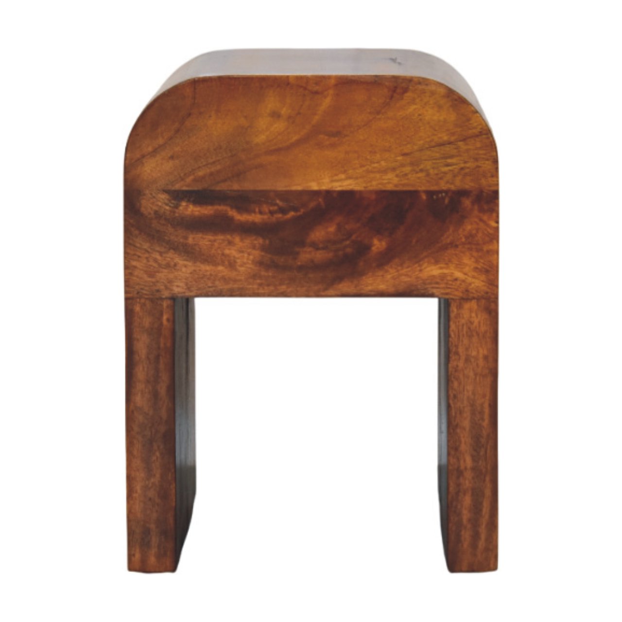 Solid Mango Wood Chestnut Finished 1 Drawer Mini Darcy Curved Nightstand - Image 8