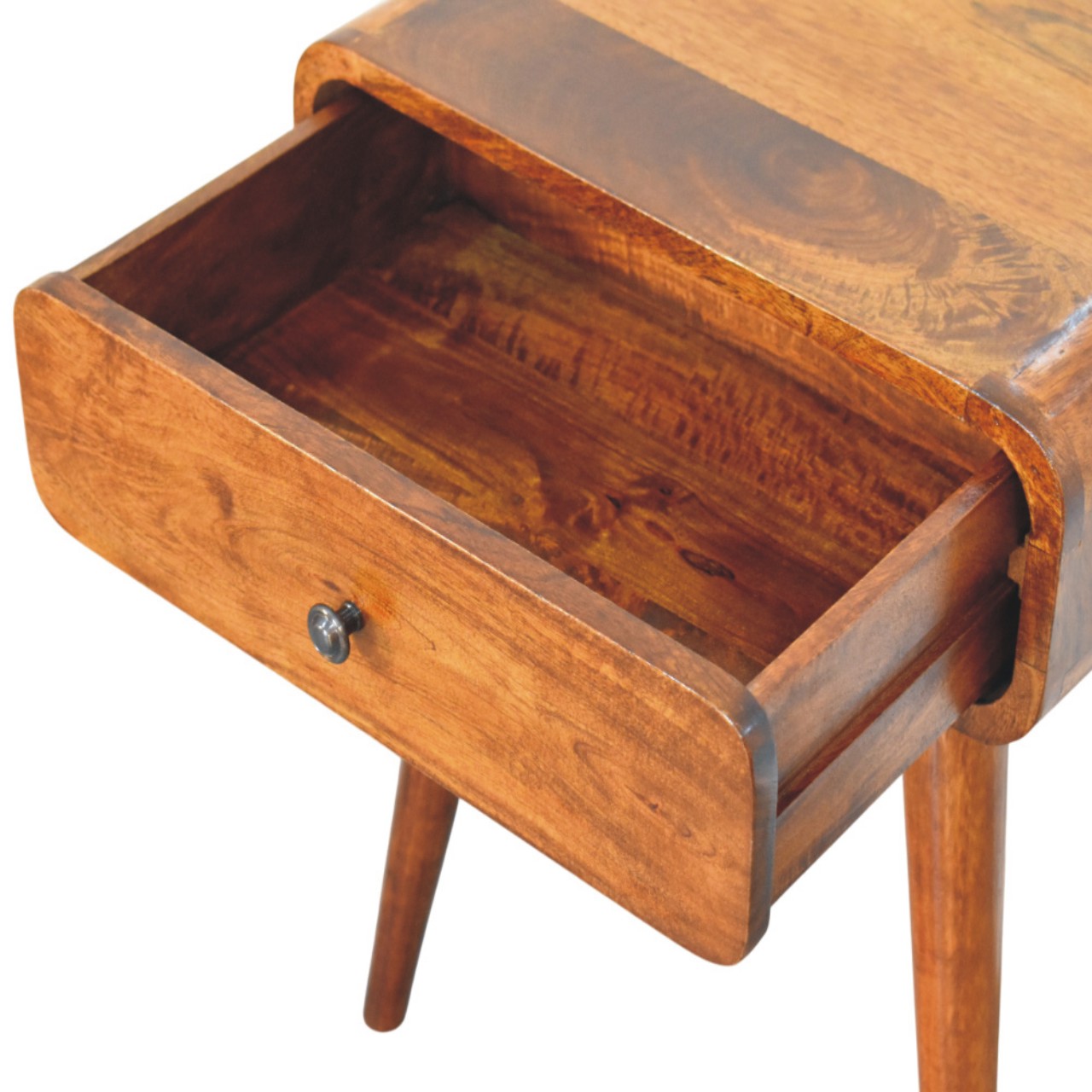 Solid Mango Wood Chestnut Finished 1 Drawer Avora Nightstand - Image 5