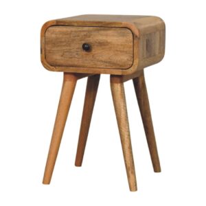 Solid Mango Wood Oak Finished 1 Drawer Avora Mini Nightstand