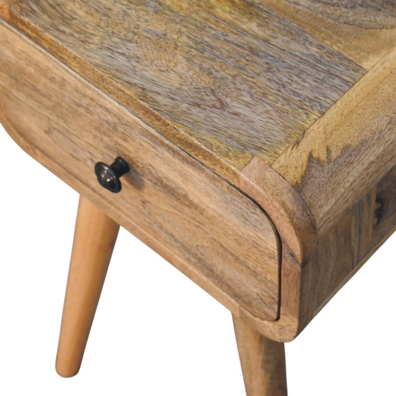 Solid Mango Wood Oak Finished 1 Drawer Avora Mini Nightstand - Image 4