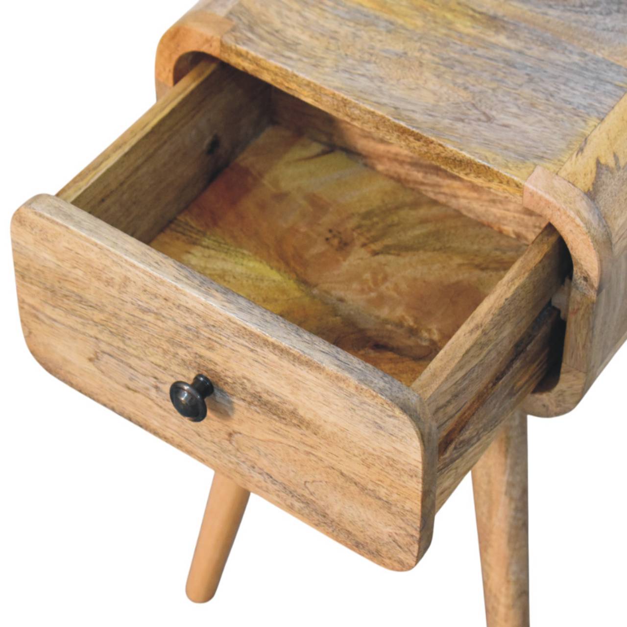 Solid Mango Wood Oak Finished 1 Drawer Avora Mini Nightstand - Image 5