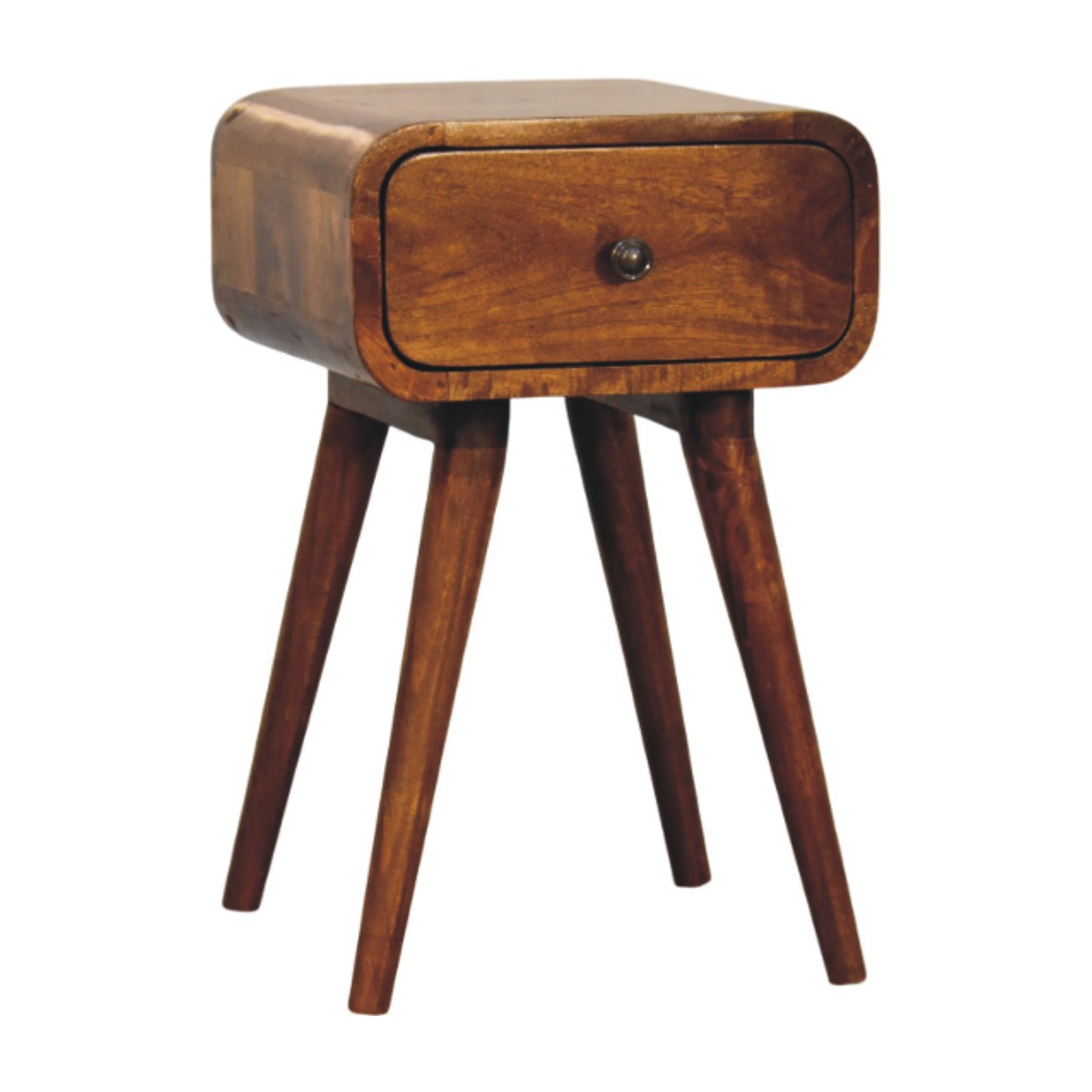 Solid Mango Wood Chestnut Finished 1 Drawer Avora Mini Nightstand - Image 3