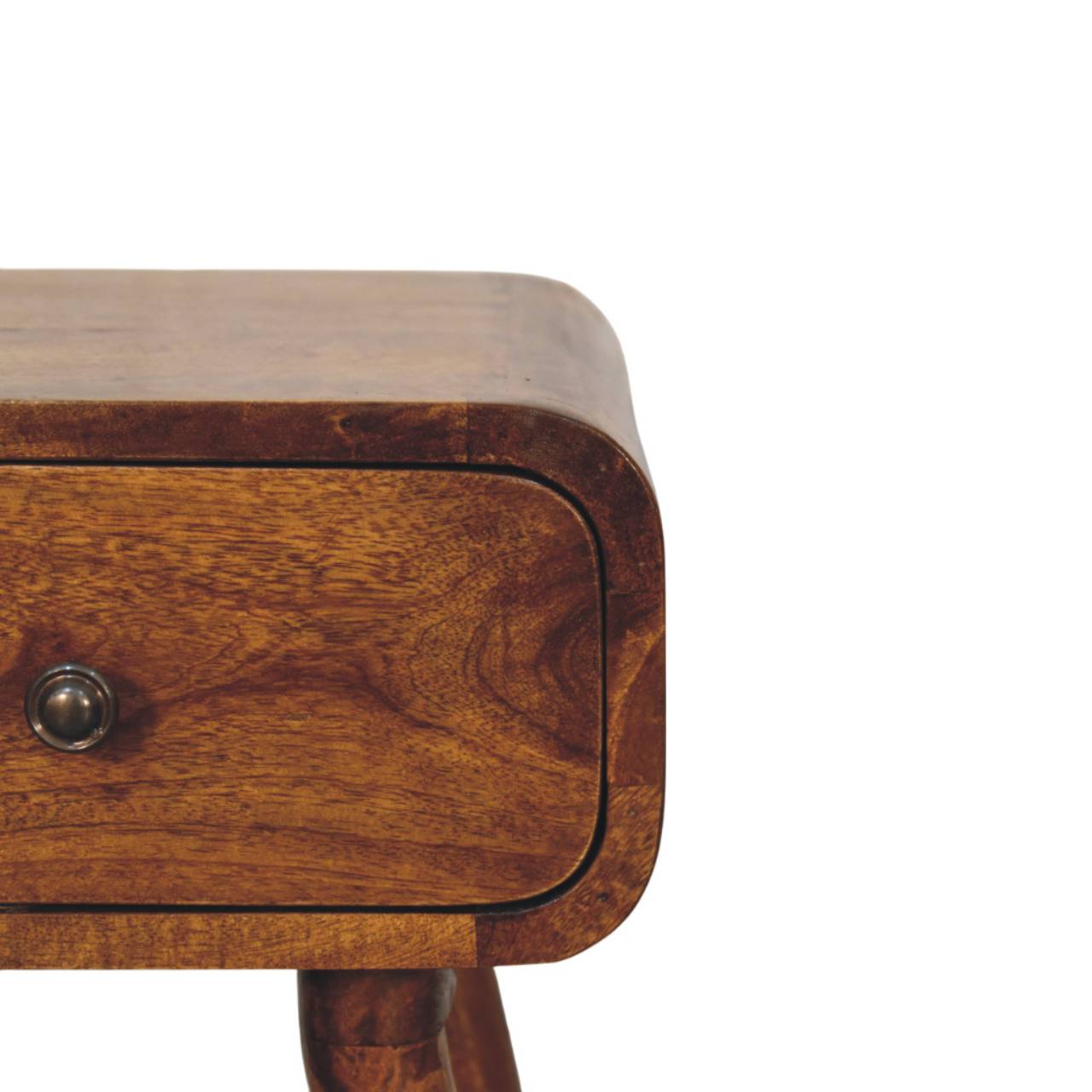 Solid Mango Wood Chestnut Finished 1 Drawer Avora Mini Nightstand - Image 4