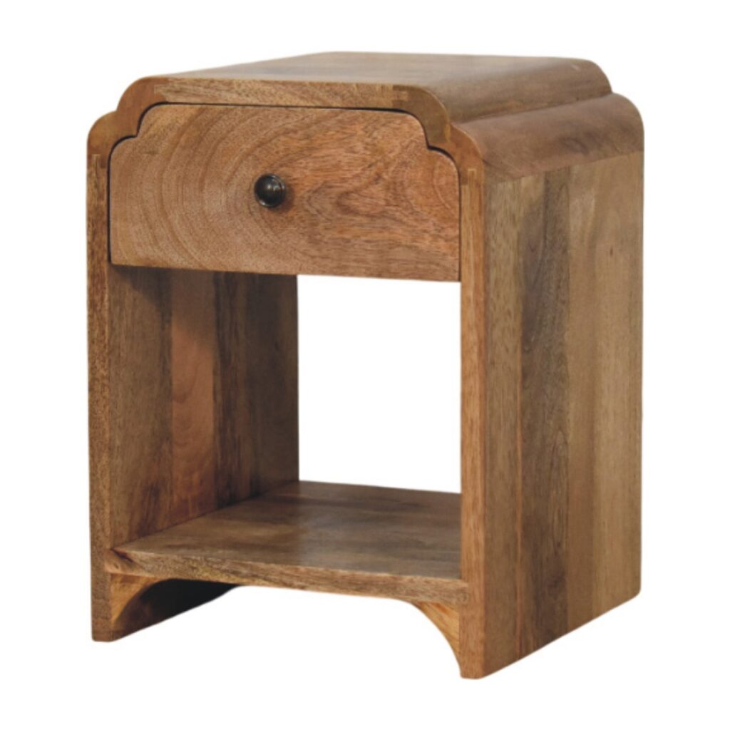 Solid Mango Wood Oak Finished 1 Drawer 1 Slot Newton Mini Nightstand