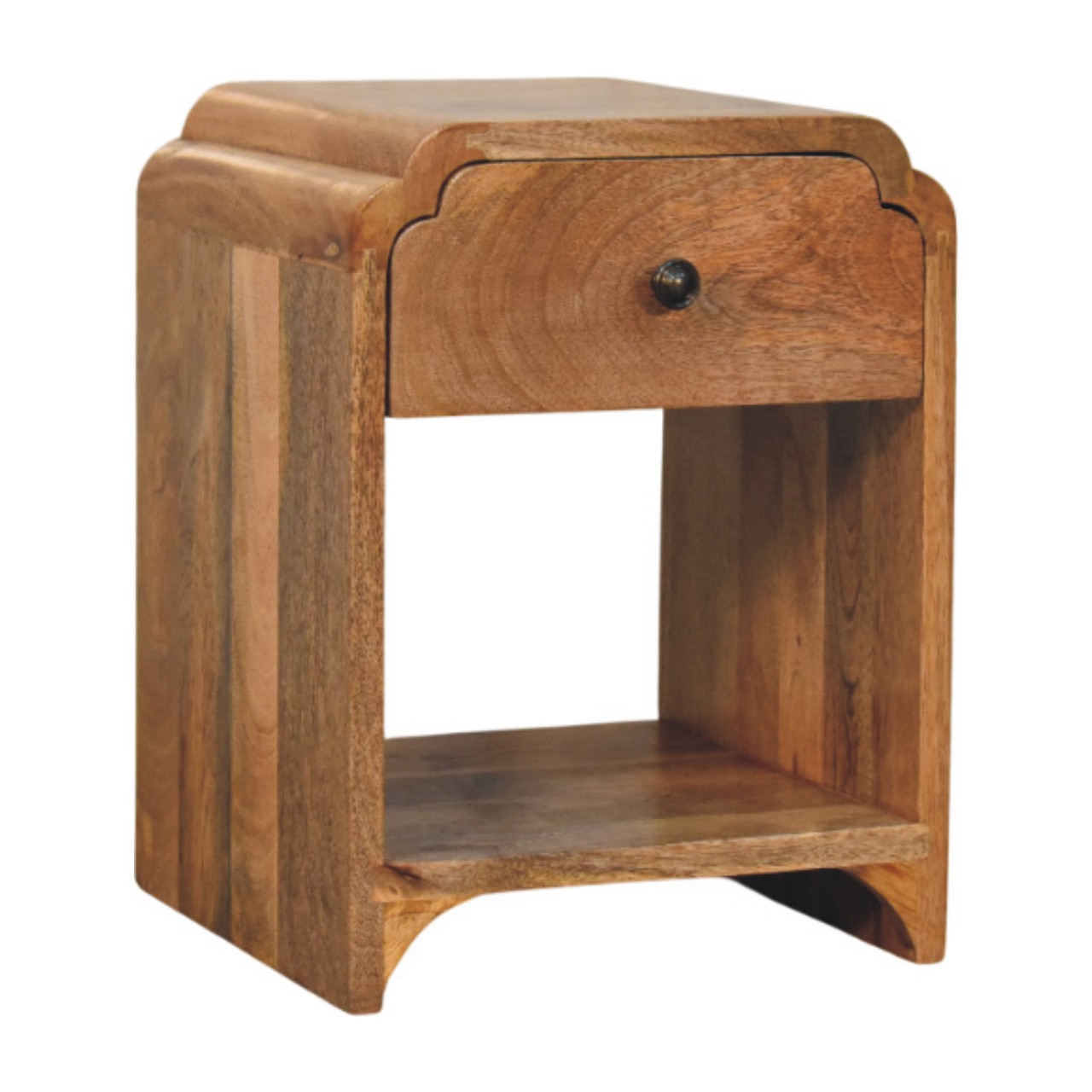 Solid Mango Wood Oak Finished 1 Drawer 1 Slot Newton Mini Nightstand - Image 2