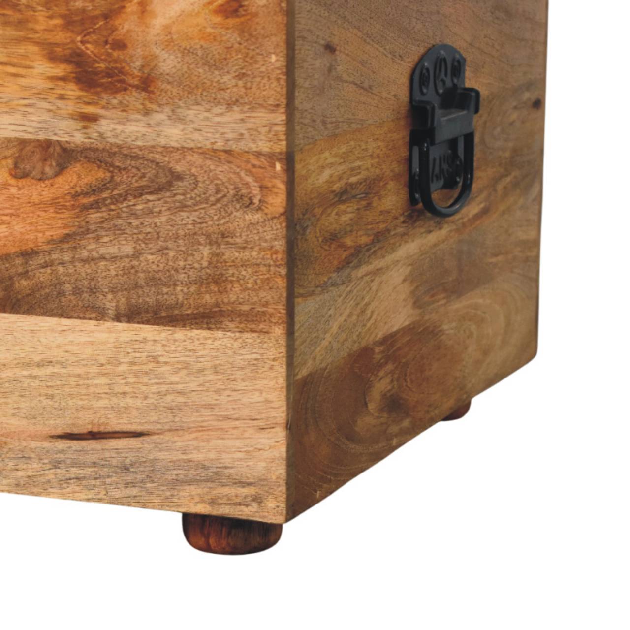 Solid Mango Wood Oak Finished Beige Leather Upholstered Storage Trunk - Image 6