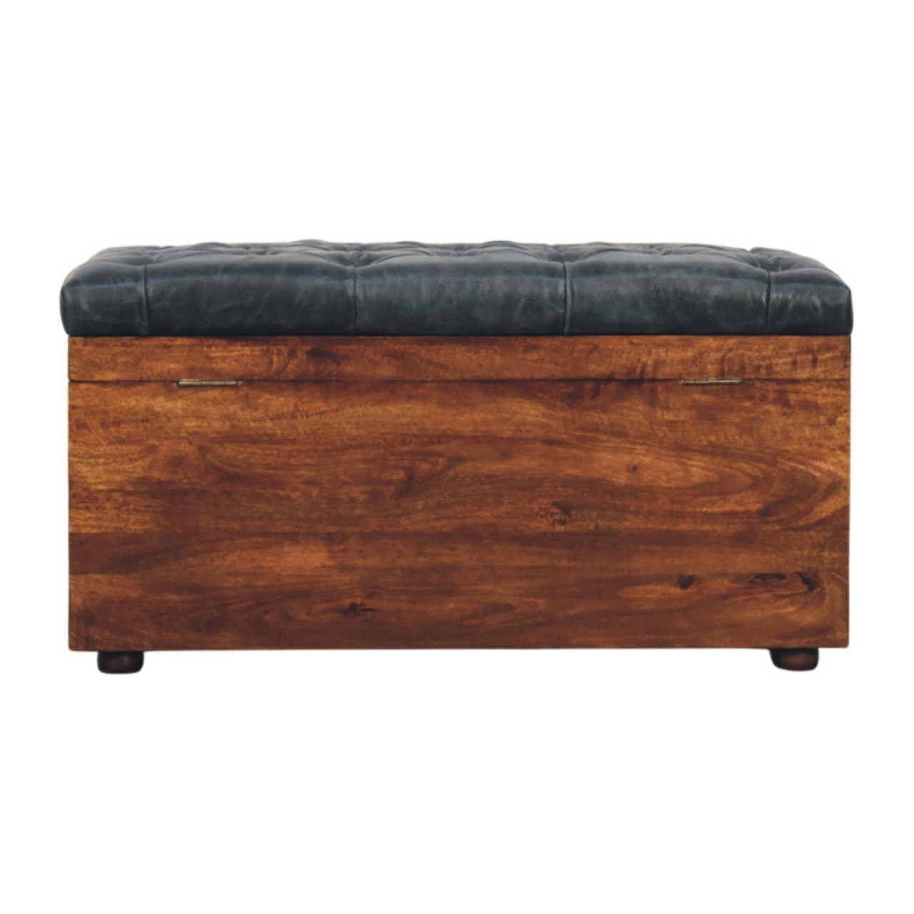 Solid Mango Wood California Walnut Black Upholstered Leather Storage Trunk - Image 9