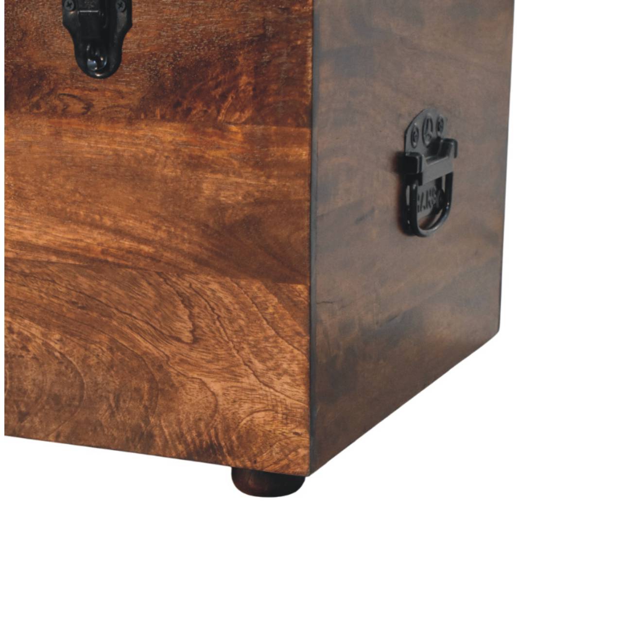 Solid Mango Wood California Walnut Black Upholstered Leather Storage Trunk - Image 7
