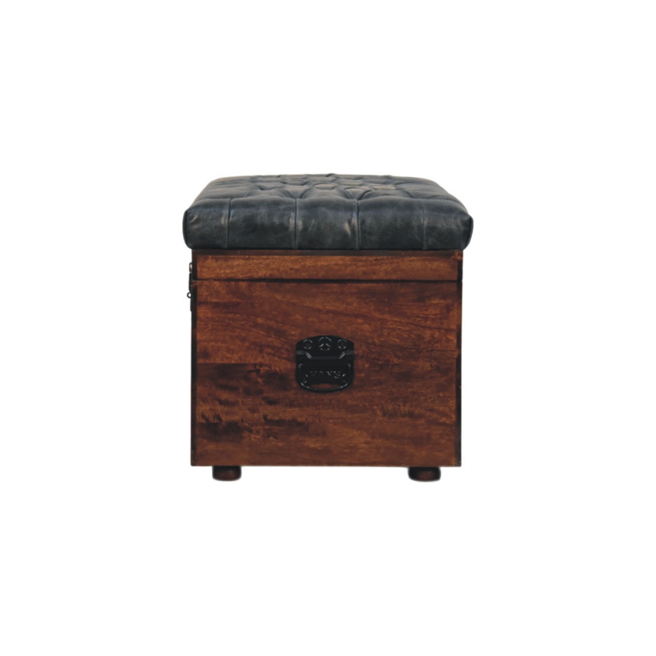 Solid Mango Wood California Walnut Black Upholstered Leather Storage Trunk - Image 8