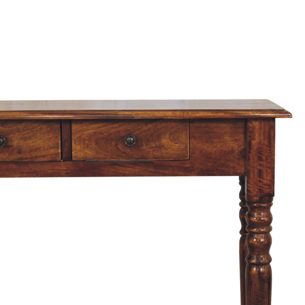 Solid Mango Wood Chestnut Finished 3 Drawer Turned Legs Console - Image 4