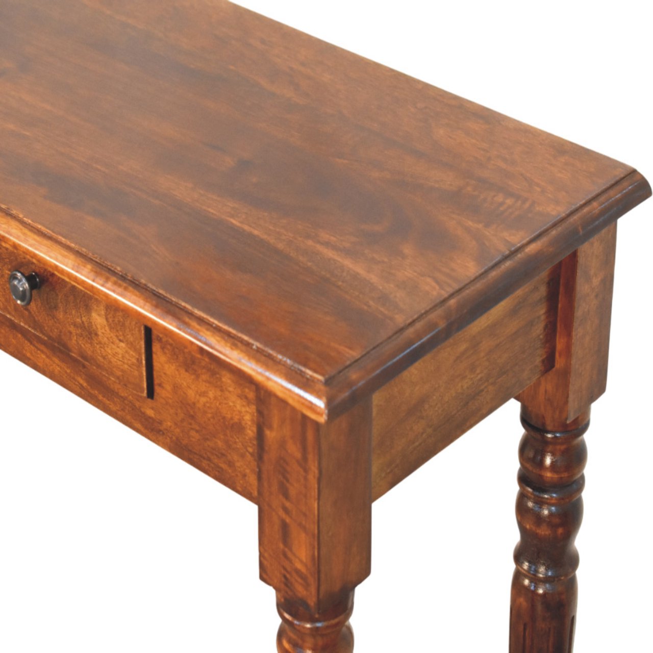 Solid Mango Wood Chestnut Finished 3 Drawer Turned Legs Console - Image 5