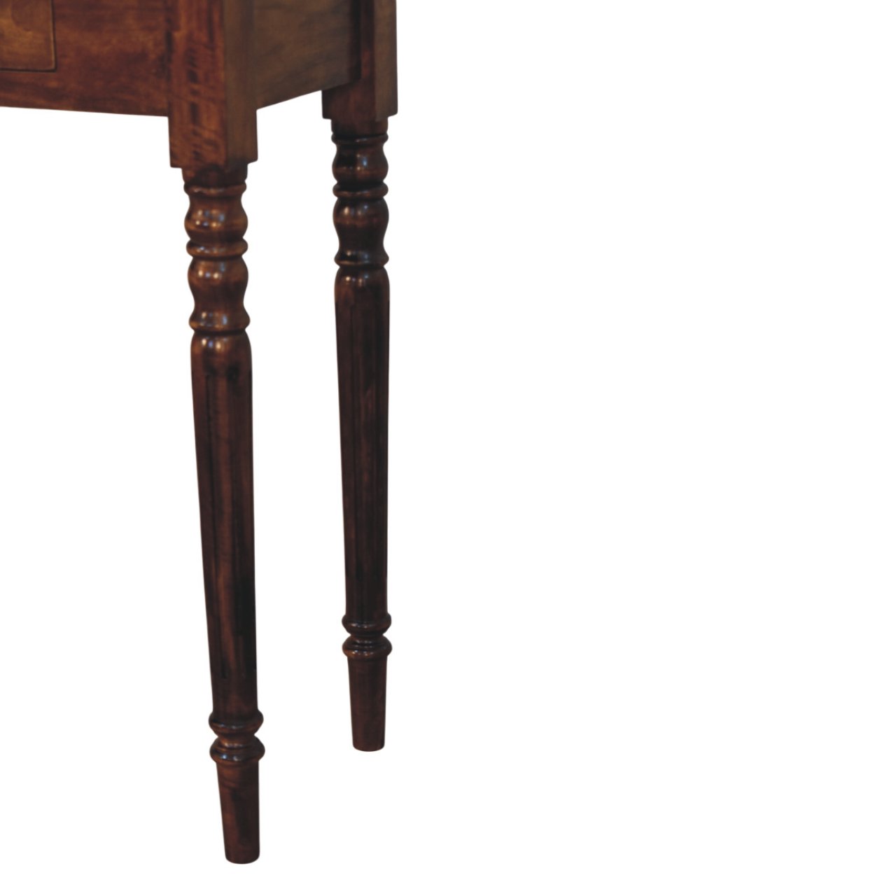 Solid Mango Wood Chestnut Finished 3 Drawer Turned Legs Console - Image 7