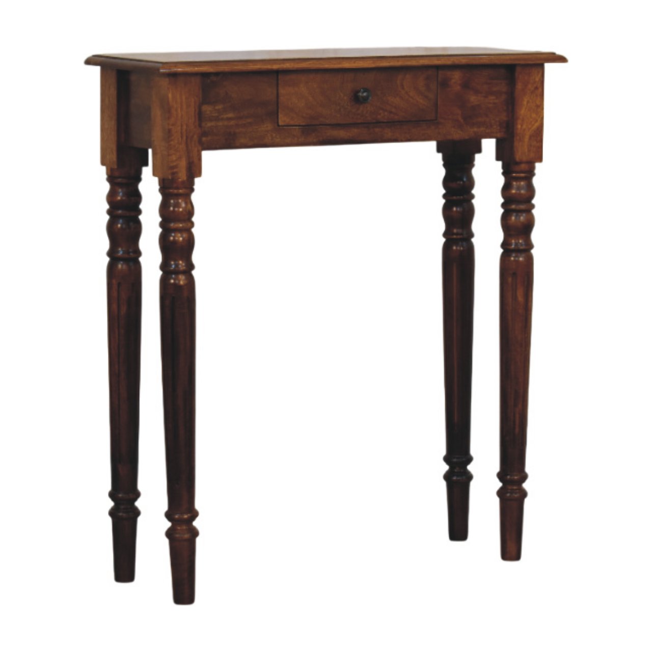 Solid Mango Wood Chestnut Finished Turned Legs 1 Drawer Console - Image 3