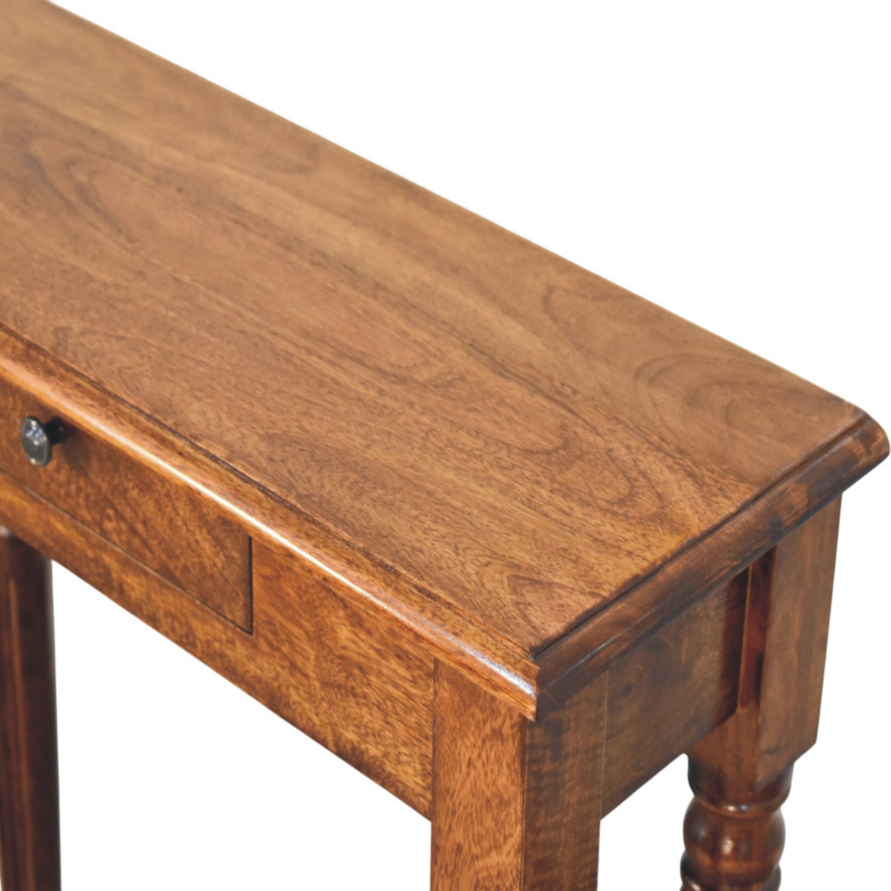 Solid Mango Wood Chestnut Finished Turned Legs 1 Drawer Console - Image 5