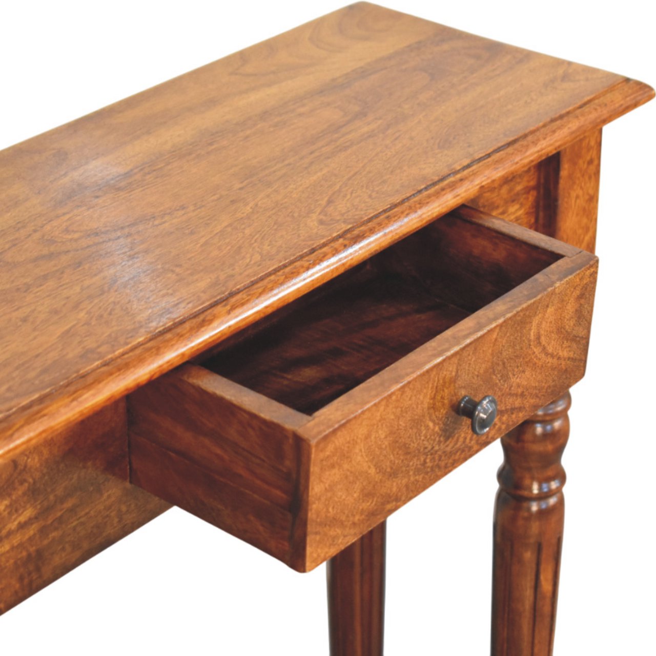 Solid Mango Wood Chestnut Finished Turned Legs 1 Drawer Console - Image 6