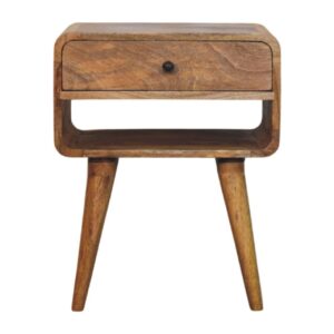 Solid Mango Wood Oak Finish 1 Drawer 1 Slot Avora Nightstand