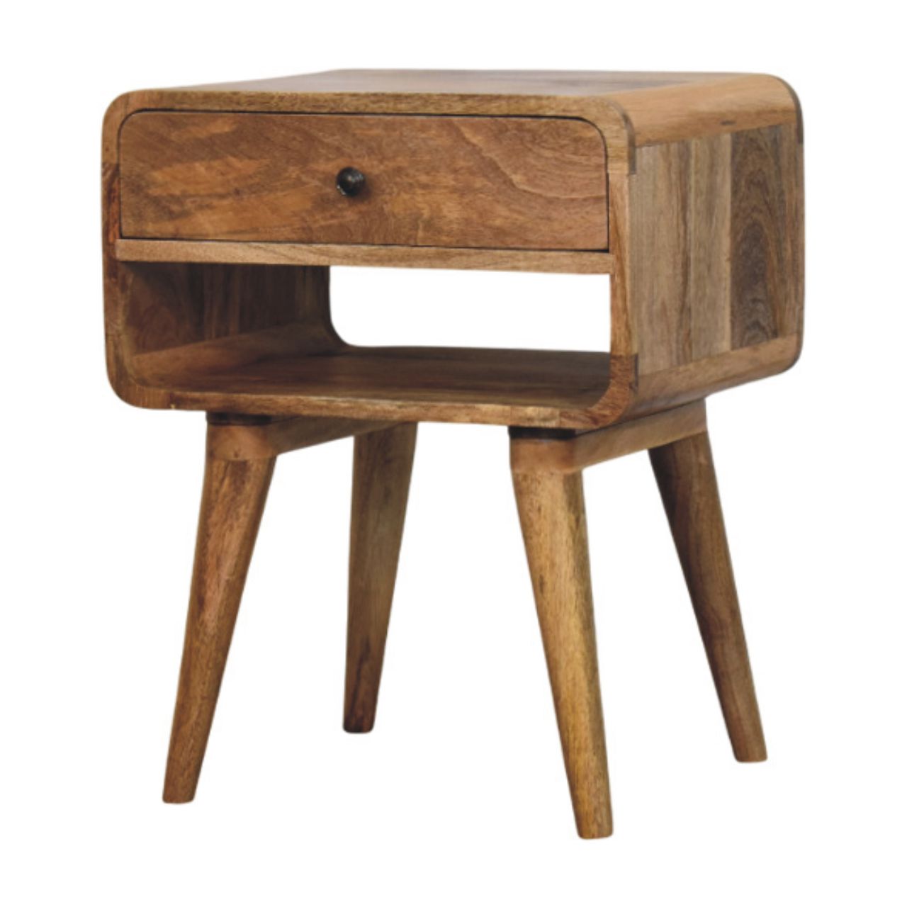 Solid Mango Wood Oak Finish 1 Drawer 1 Slot Avora Nightstand - Image 2