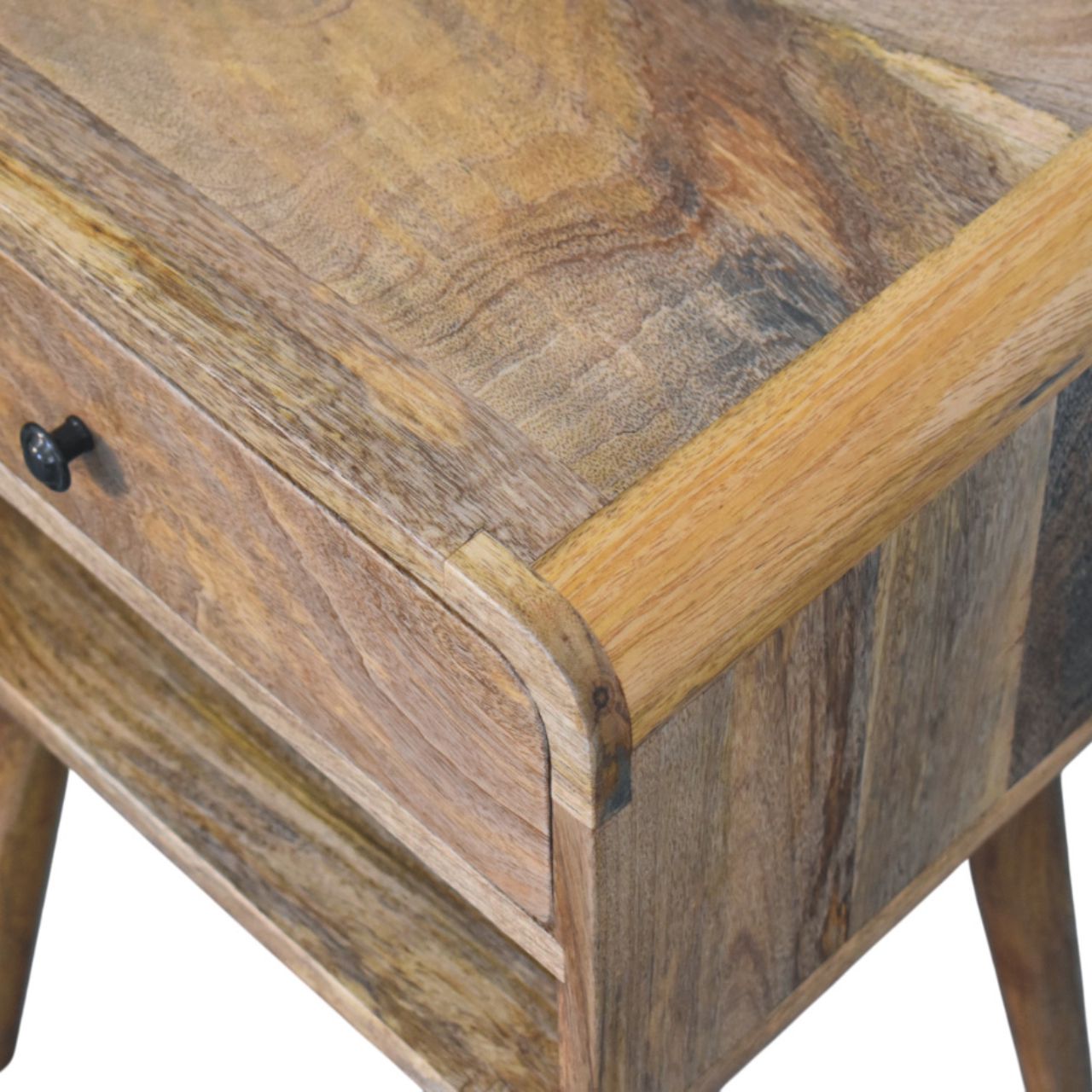 Solid Mango Wood Oak Finish 1 Drawer 1 Slot Avora Nightstand - Image 5