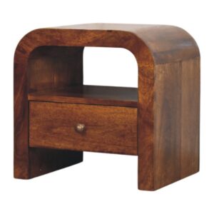 Solid Mango Wood Chestnut Finished 1 Drawer 1 Shelf Darcy Nightstand