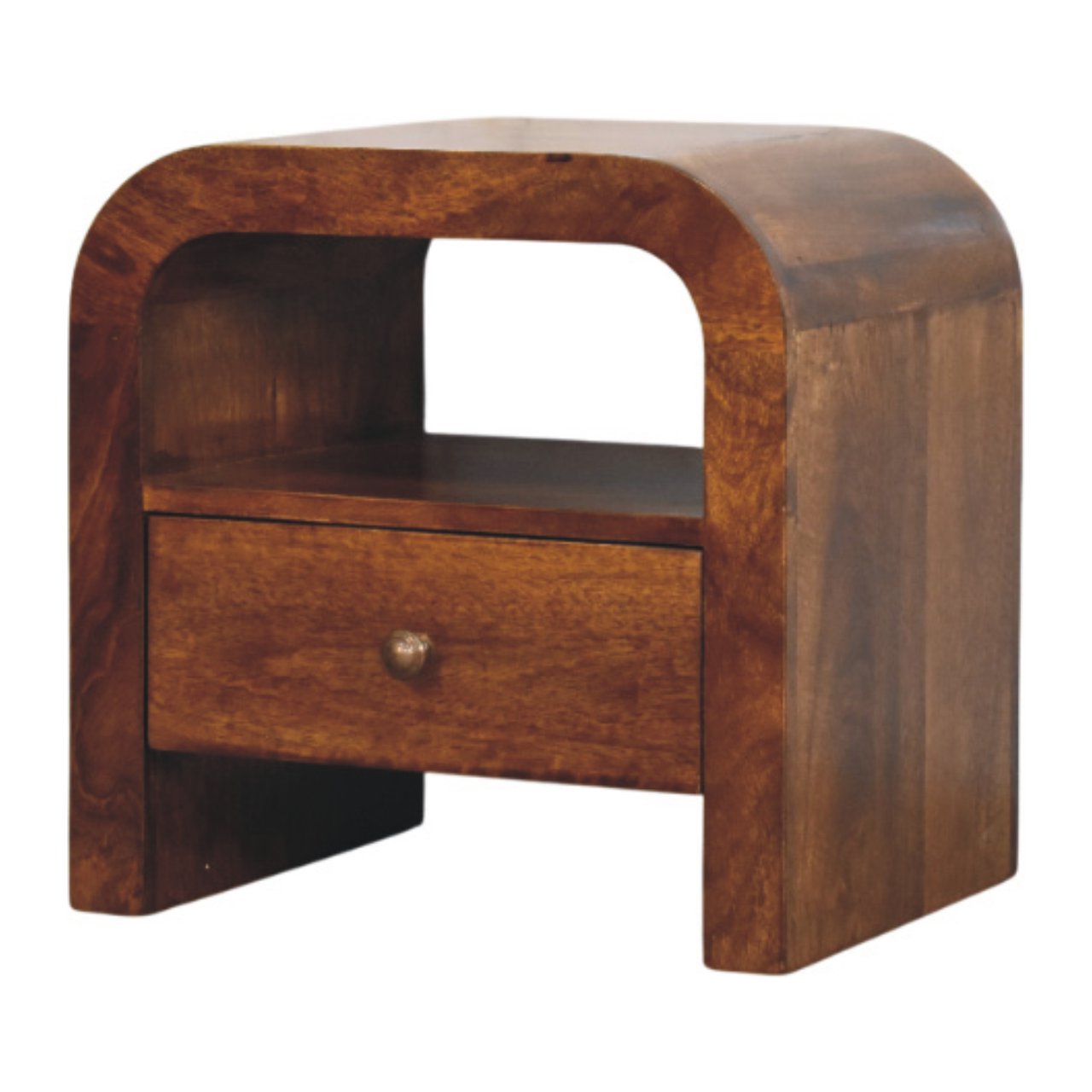 Solid Mango Wood Chestnut Finished 1 Drawer 1 Shelf Darcy Nightstand