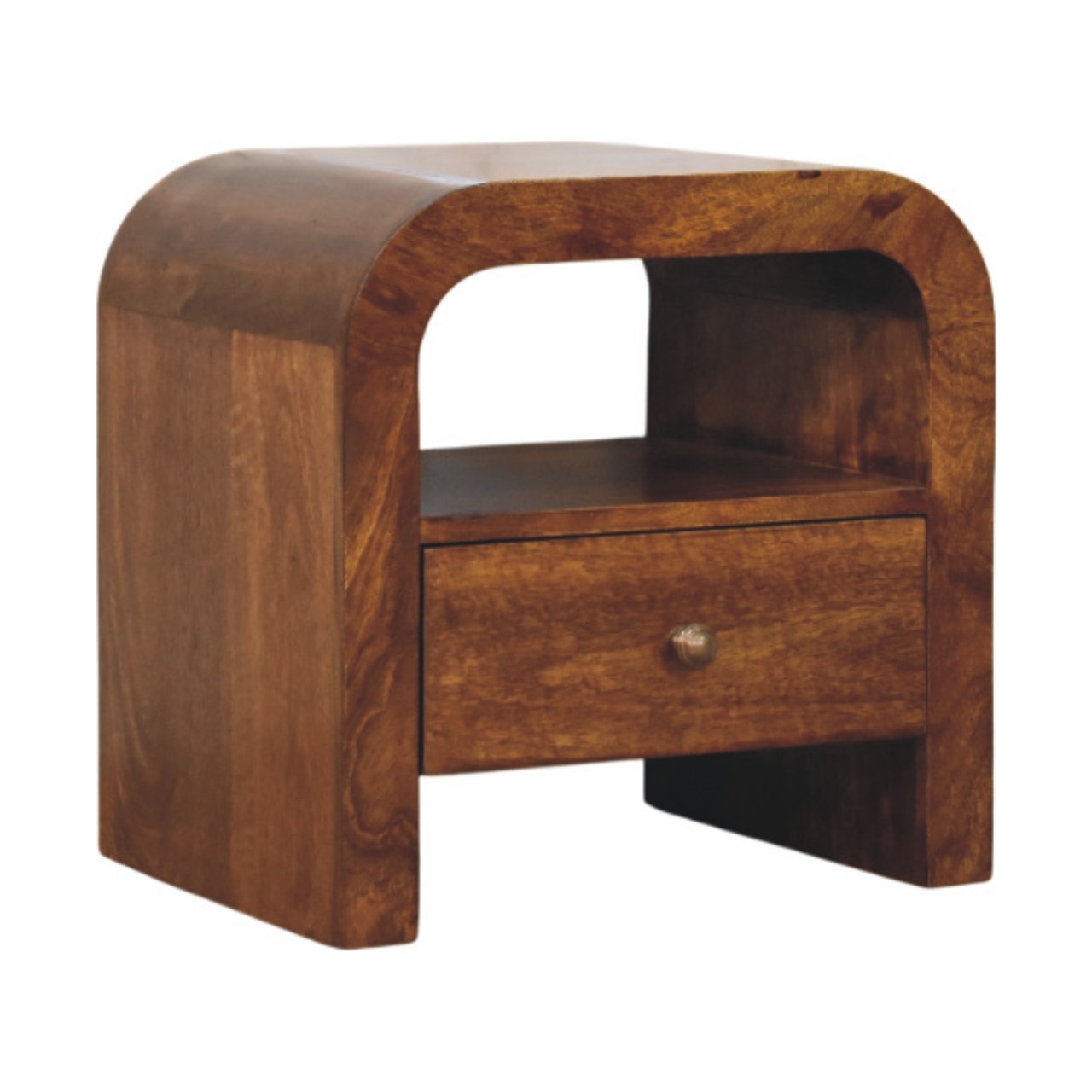 Solid Mango Wood Chestnut Finished 1 Drawer 1 Shelf Darcy Nightstand - Image 2