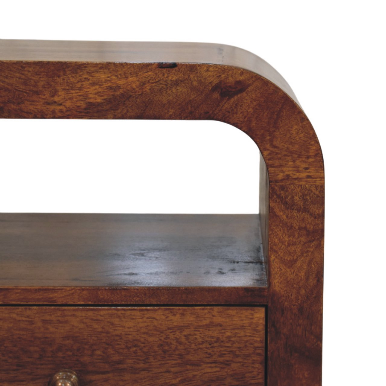 Solid Mango Wood Chestnut Finished 1 Drawer 1 Shelf Darcy Nightstand - Image 3