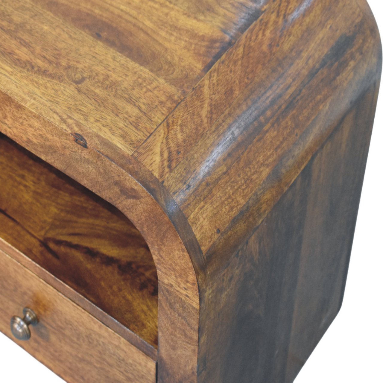 Solid Mango Wood Chestnut Finished 1 Drawer 1 Shelf Darcy Nightstand - Image 4