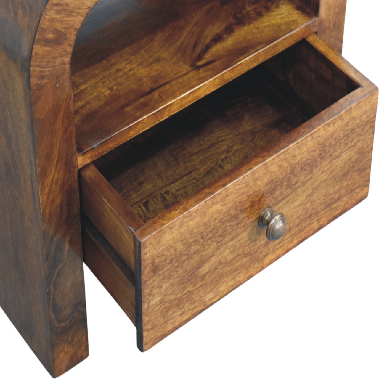 Solid Mango Wood Chestnut Finished 1 Drawer 1 Shelf Darcy Nightstand - Image 5