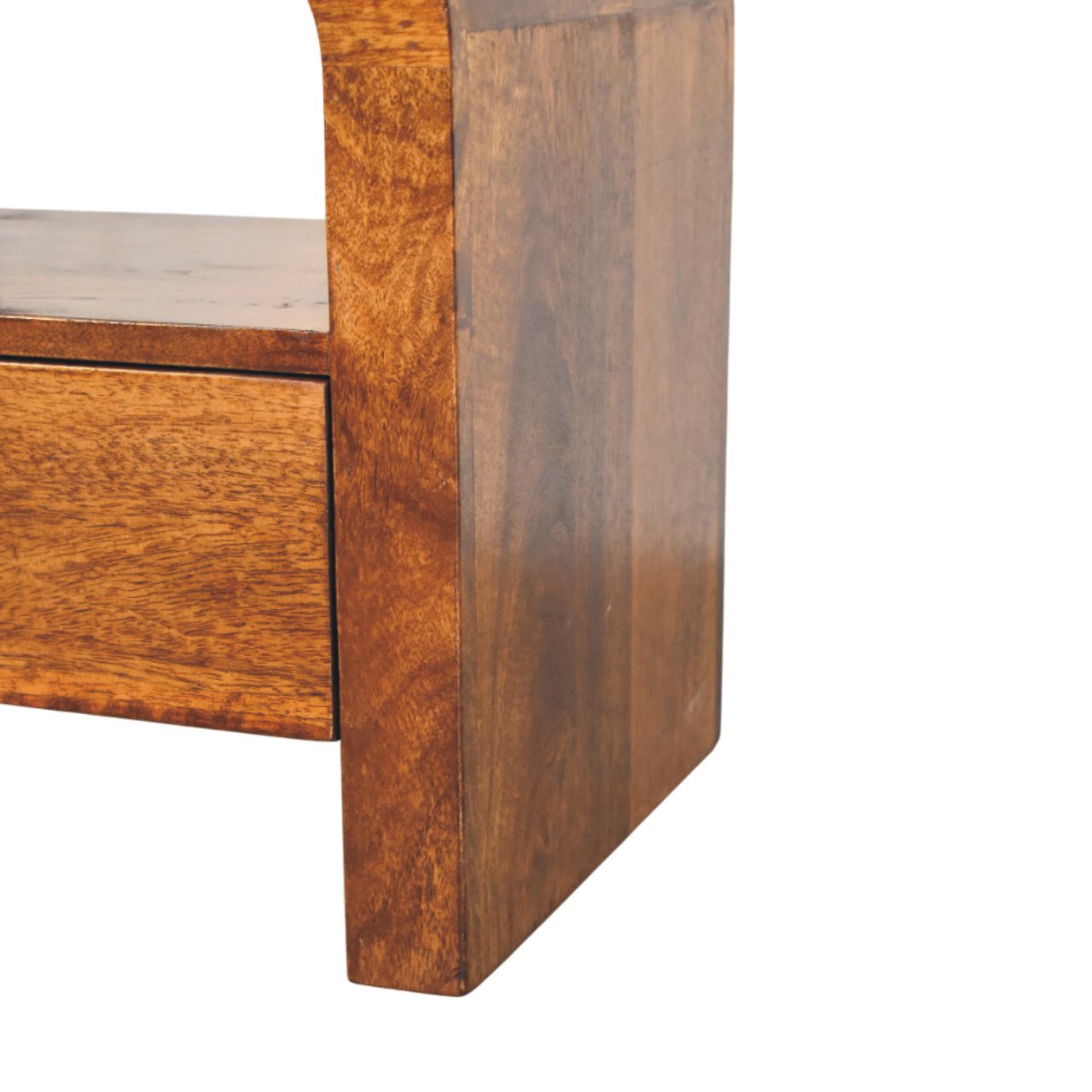 Solid Mango Wood Chestnut Finished 1 Drawer 1 Shelf Darcy Nightstand - Image 6