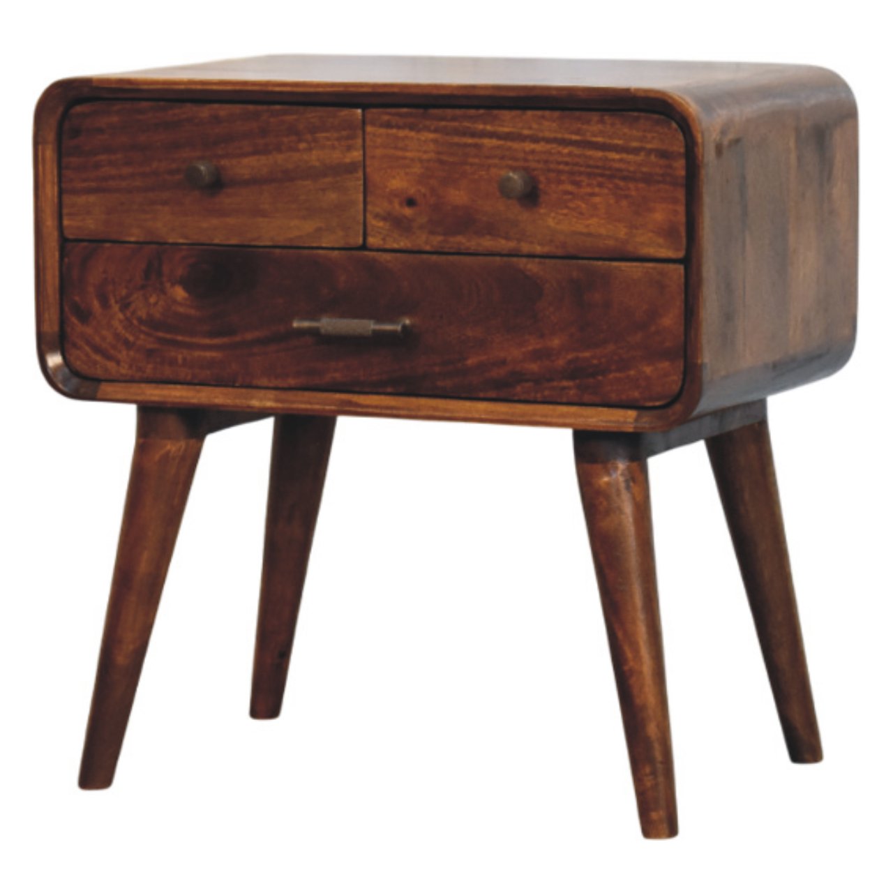 Solid Mango Wood Chestnut Finished 3 Drawer Avora Nightstand - Image 2