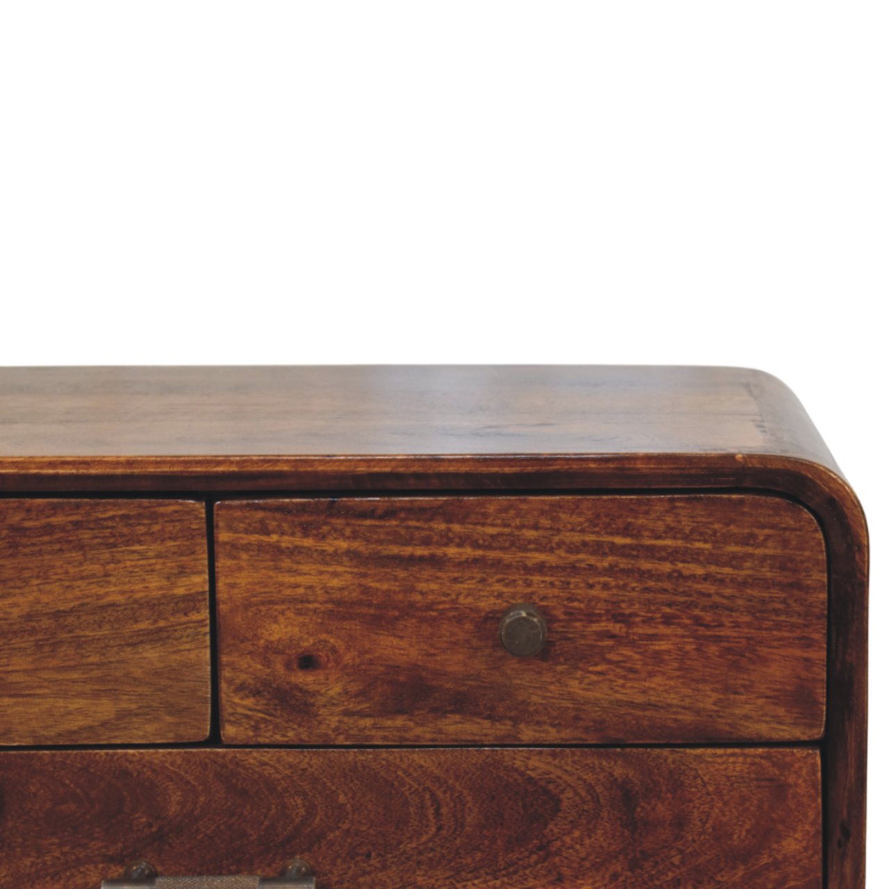 Solid Mango Wood Chestnut Finished 3 Drawer Avora Nightstand - Image 3