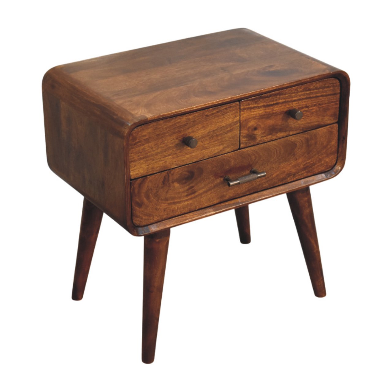 Solid Mango Wood Chestnut Finished 3 Drawer Avora Nightstand - Image 5