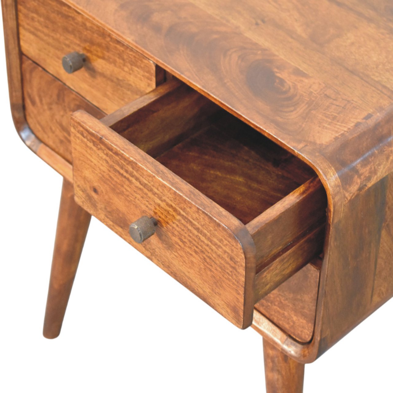 Solid Mango Wood Chestnut Finished 3 Drawer Avora Nightstand - Image 6