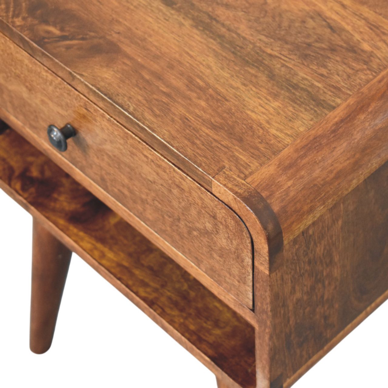 Solid Mango Wood Chestnut Finished 1 Drawer 1 Slot Avora Nightstand - Image 5