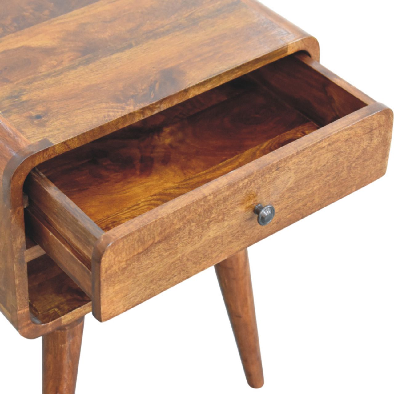 Solid Mango Wood Chestnut Finished 1 Drawer 1 Slot Avora Nightstand - Image 6