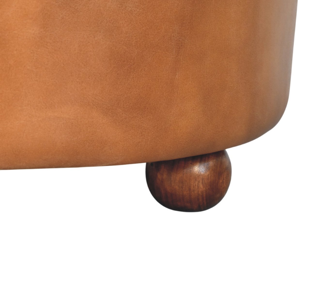 Solid Mango Wood Brown Buffalo Hide Leather Round Ottoman - Image 7