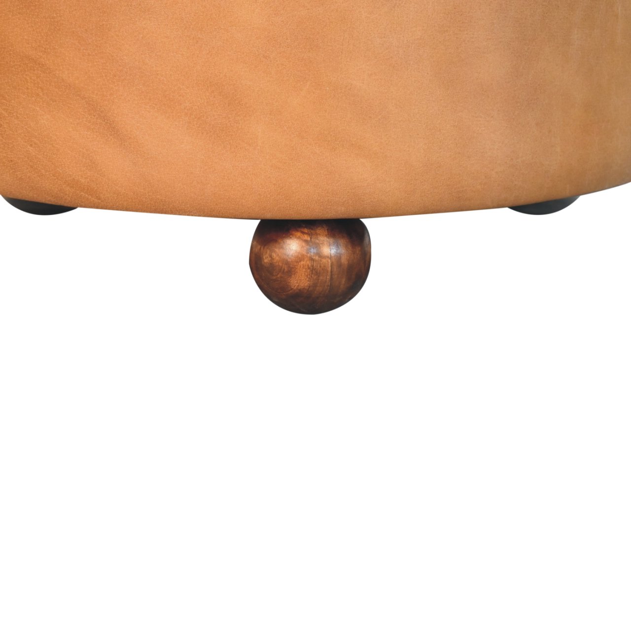 Solid Mango Wood Brown Buffalo Hide Leather Round Ottoman - Image 9