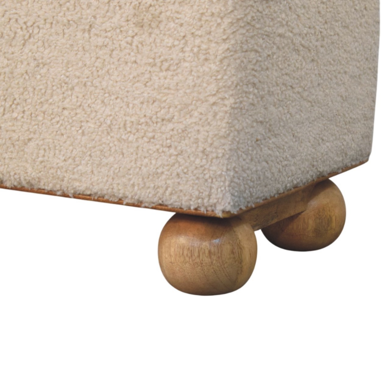 Solid Mango Wood Boucle & Upholstered Leather Storage Ottoman - Image 8