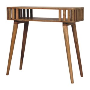 Solid Mango Wood Slatted Oak Finished Console