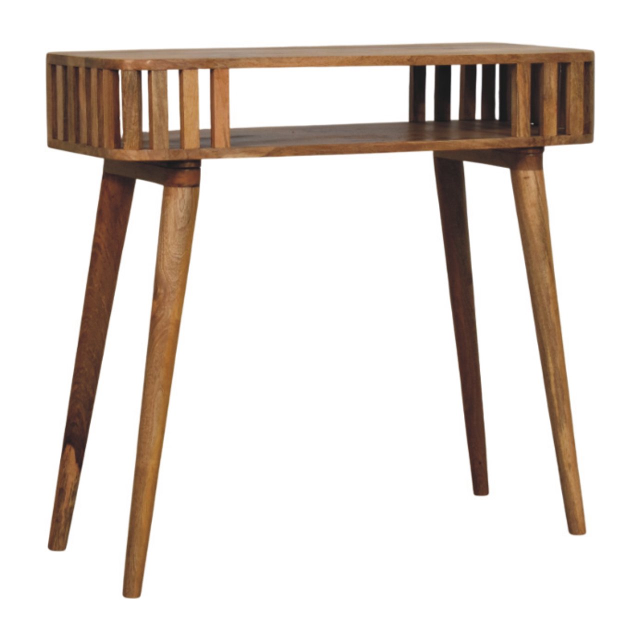 Solid Mango Wood Slatted Oak Finished Console - Image 2