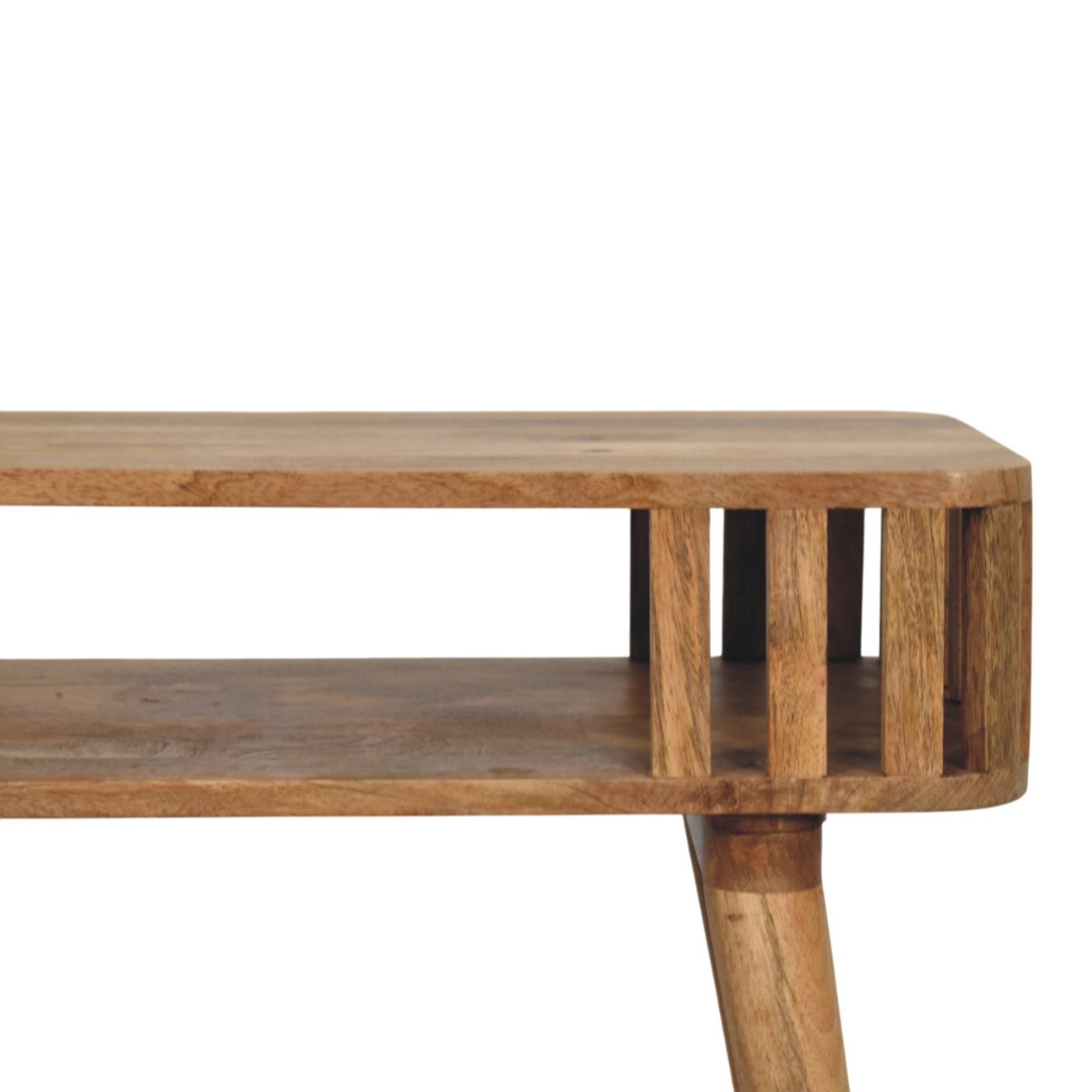 Solid Mango Wood Slatted Oak Finished Console - Image 3