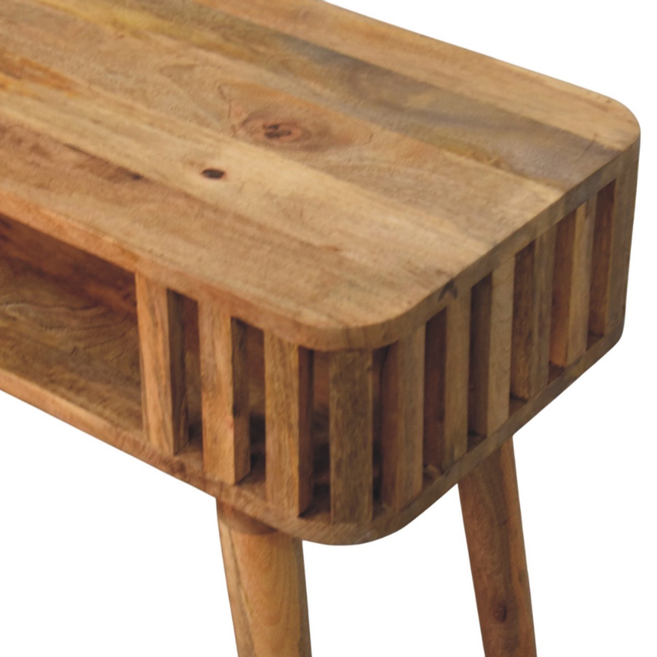 Solid Mango Wood Slatted Oak Finished Console - Image 5