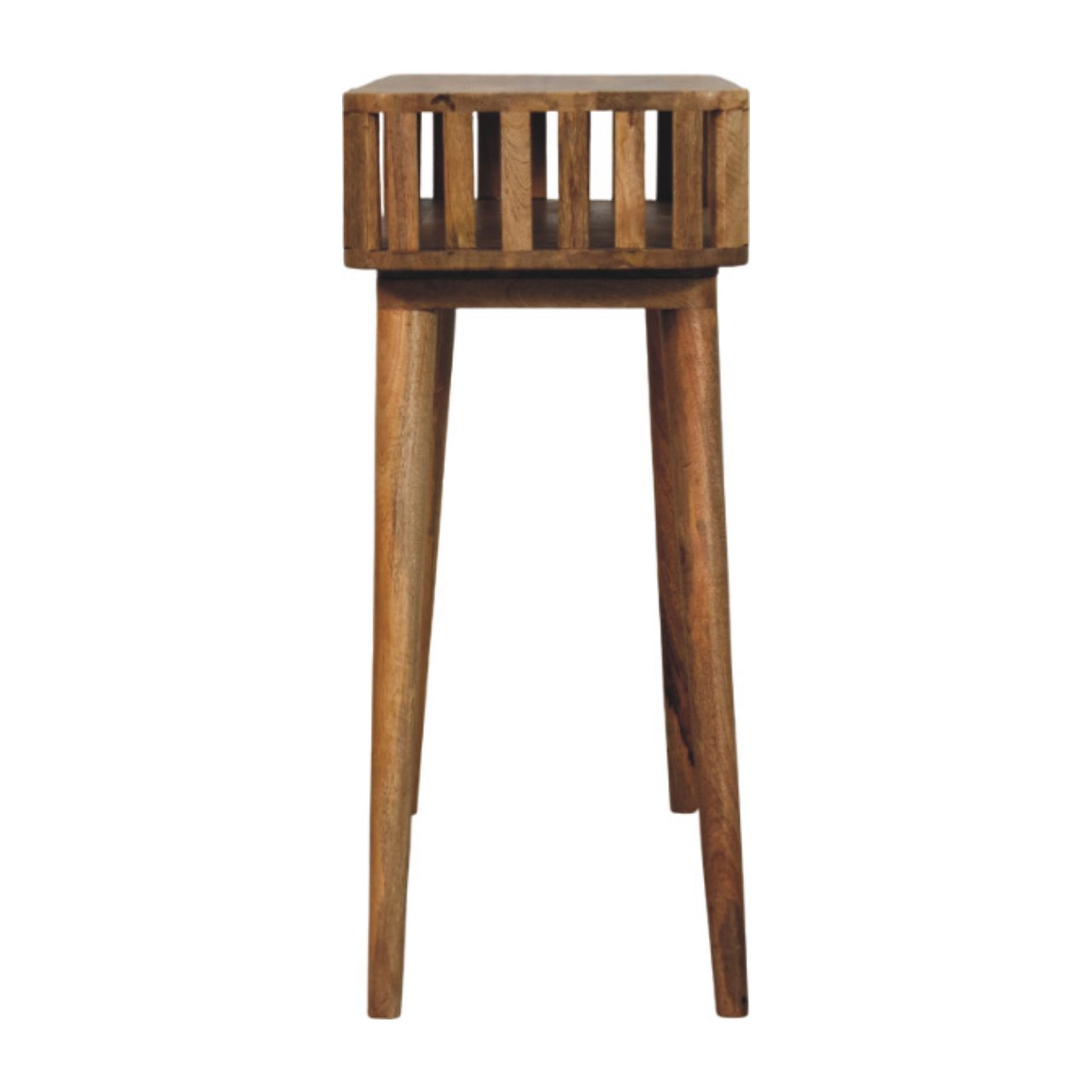 Solid Mango Wood Slatted Oak Finished Console - Image 7